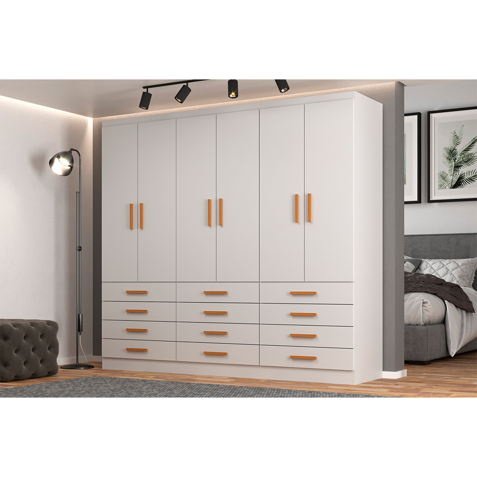 Guarda-Roupa Casal New Monaco 6 Portas 12 Gavetas Branco