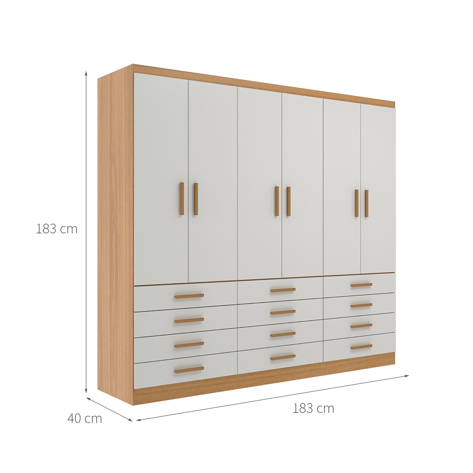 Guarda-Roupa Casal New Monaco 6 Portas 12 Gavetas Branco e Cinamomo