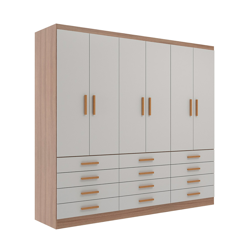 Guarda-Roupa Casal New Monaco 6 Portas 12 Gavetas Branco e Demolição