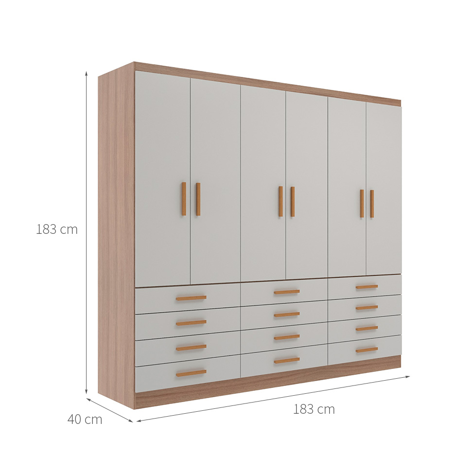Guarda-Roupa Casal New Monaco 6 Portas 12 Gavetas Branco e Demolição