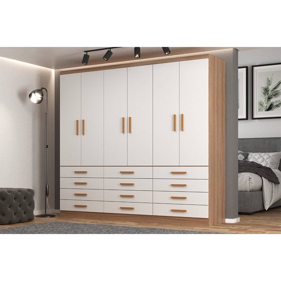 Guarda-Roupa Casal New Monaco 6 Portas 12 Gavetas Branco e Demolição