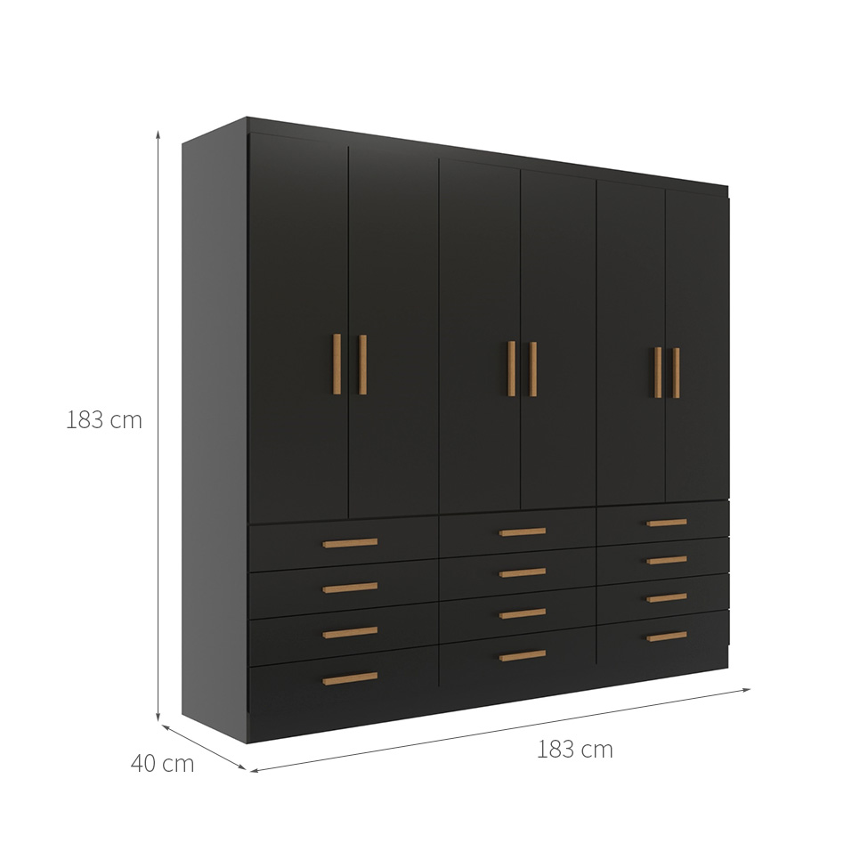 Guarda-Roupa Casal New Monaco 6 Portas 12 Gavetas Preto