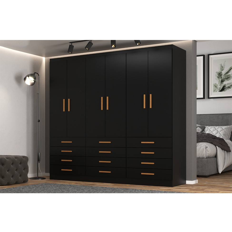 Guarda-Roupa Casal New Monaco 6 Portas 12 Gavetas Preto