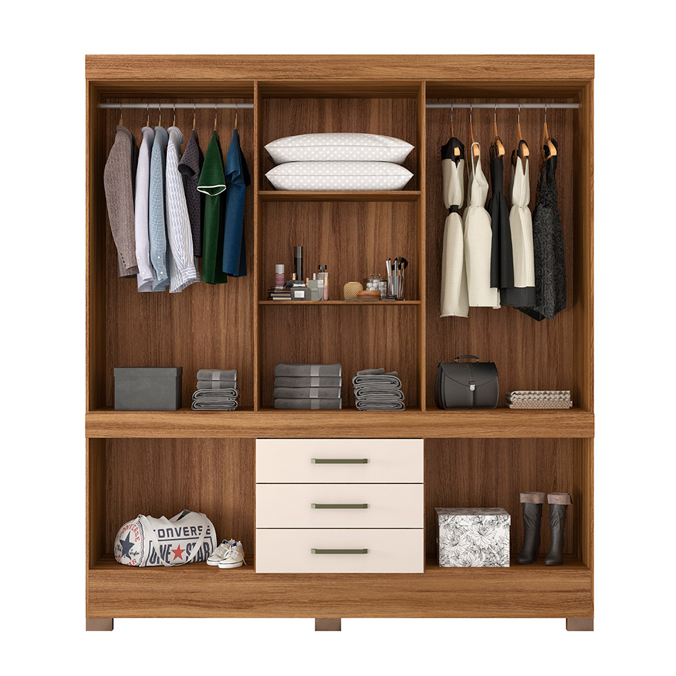 Guarda-Roupa Casal New Murano 10 Portas 3 Gavetas Amêndola e Off White