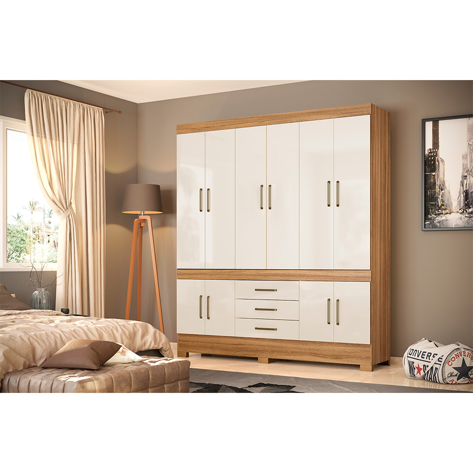 Guarda-Roupa Casal New Murano 10 Portas 3 Gavetas Amêndola e Off White