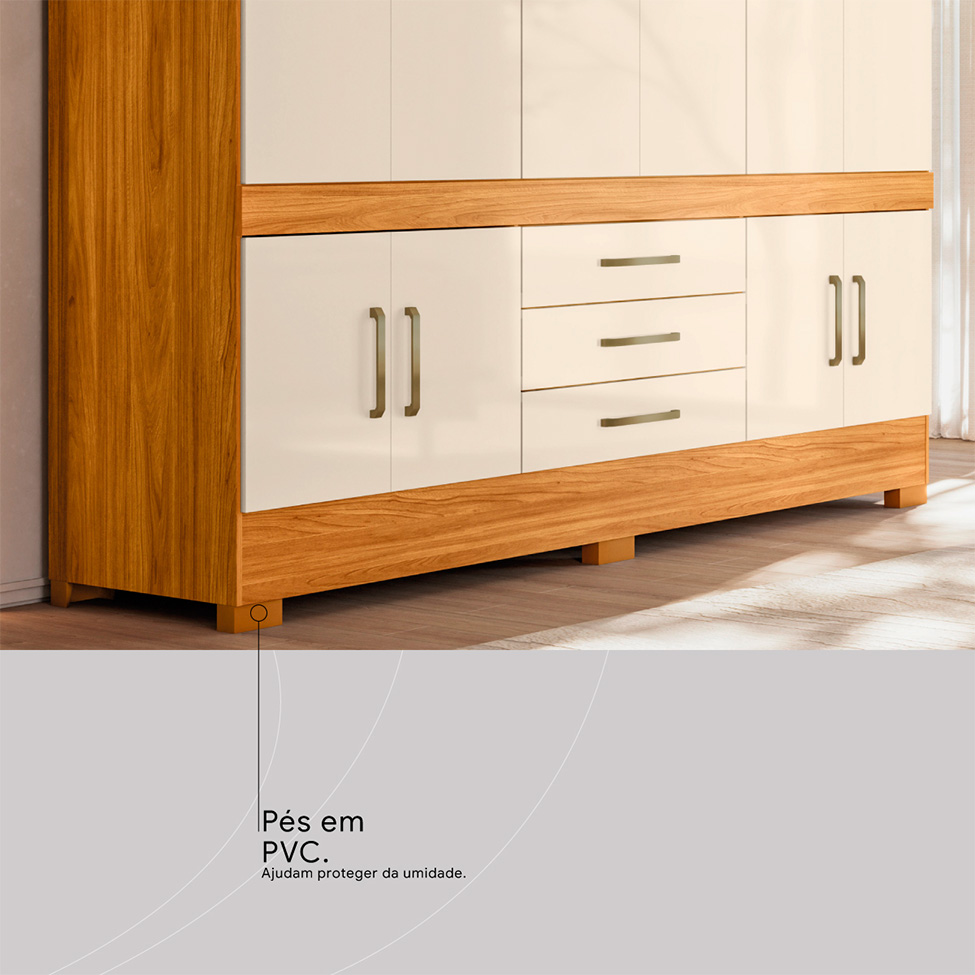 Guarda-Roupa Casal New Murano 10 Portas 3 Gavetas Cinnamon e Off White