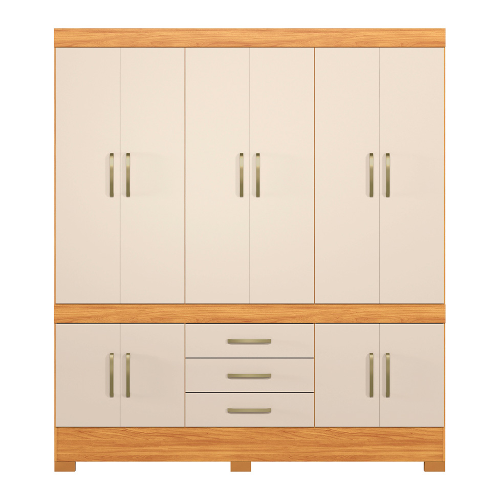 Guarda-Roupa Casal New Murano 10 Portas 3 Gavetas Cinnamon e Off White