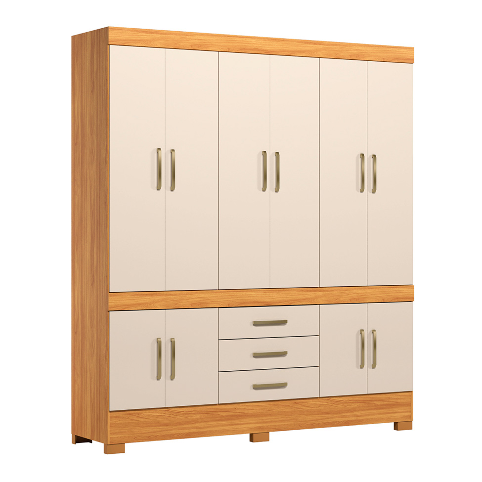Guarda-Roupa Casal New Murano 10 Portas 3 Gavetas Cinnamon e Off White