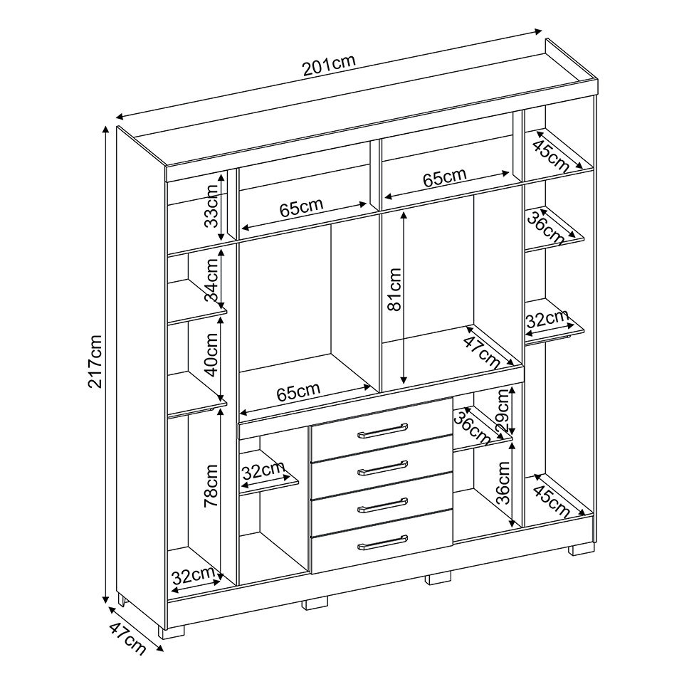 Guarda-Roupa Casal New Realce 8 Portas 4 Gavetas Amêndola e Grafito