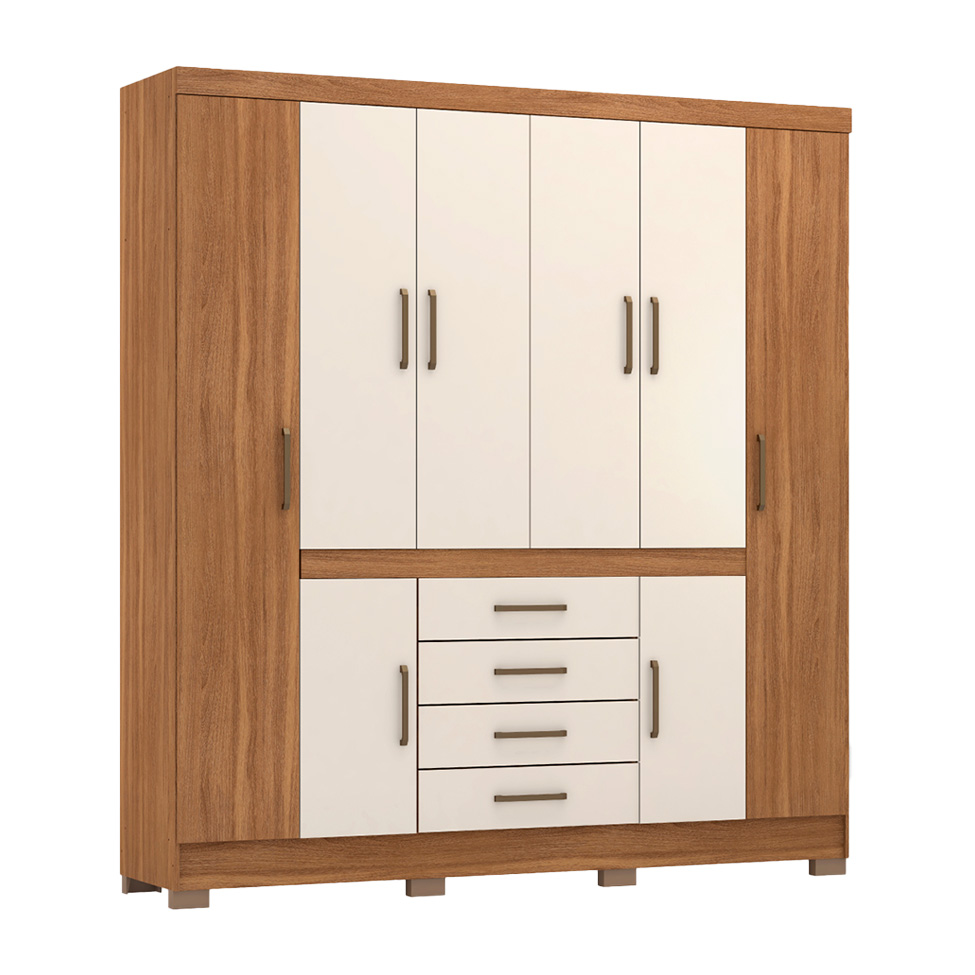 Guarda-Roupa Casal New Realce 8 Portas 4 Gavetas Amêndola e Off White