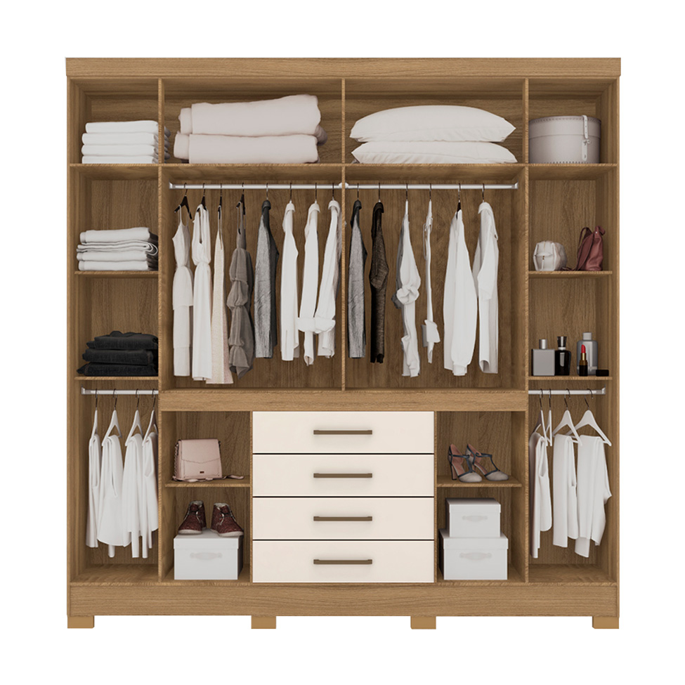 Guarda-Roupa Casal New Realce 8 Portas 4 Gavetas Amêndola e Off White