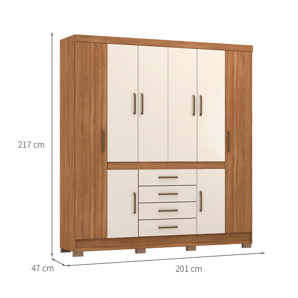 Guarda-Roupa Casal New Realce 8 Portas 4 Gavetas Amêndola e Off White