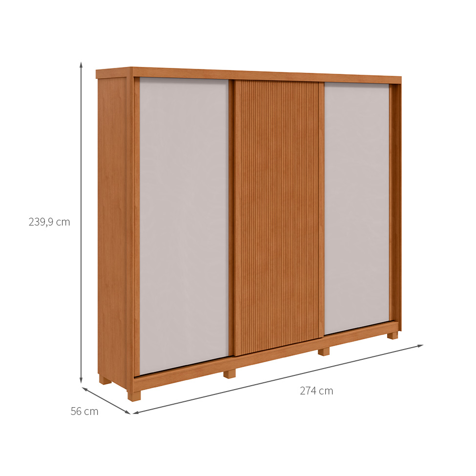 Guarda-Roupa Casal Ollie com Pés 3 Portas 6 Gavetas Amêndoa e Off White
