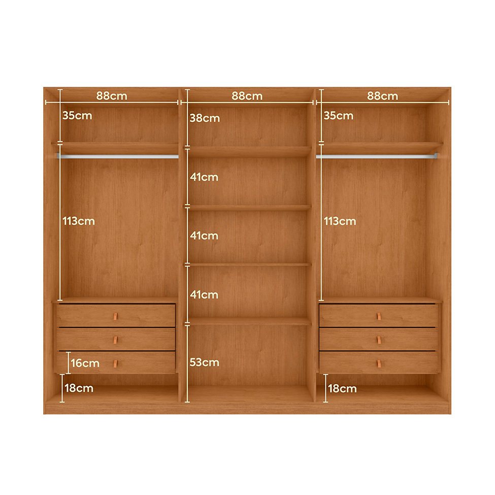 Guarda-Roupa Casal Ollie com Pés 6 Portas 6 Gavetas Amêndoa