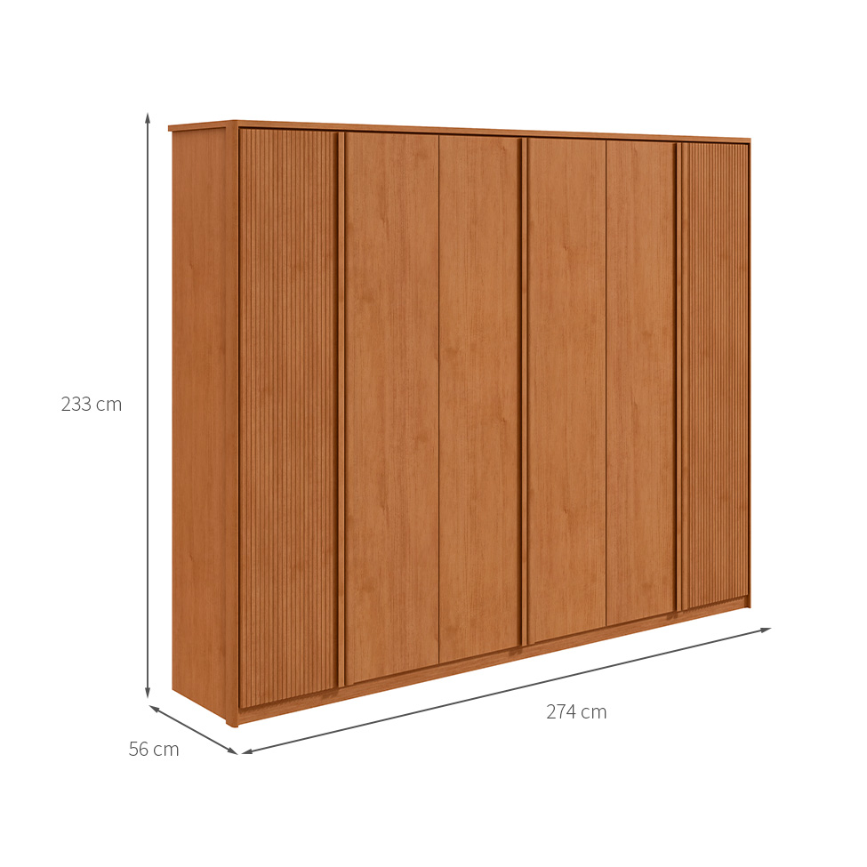 Guarda-Roupa Casal Ollie sem Pés 6 Portas 6 Gavetas Amêndoa