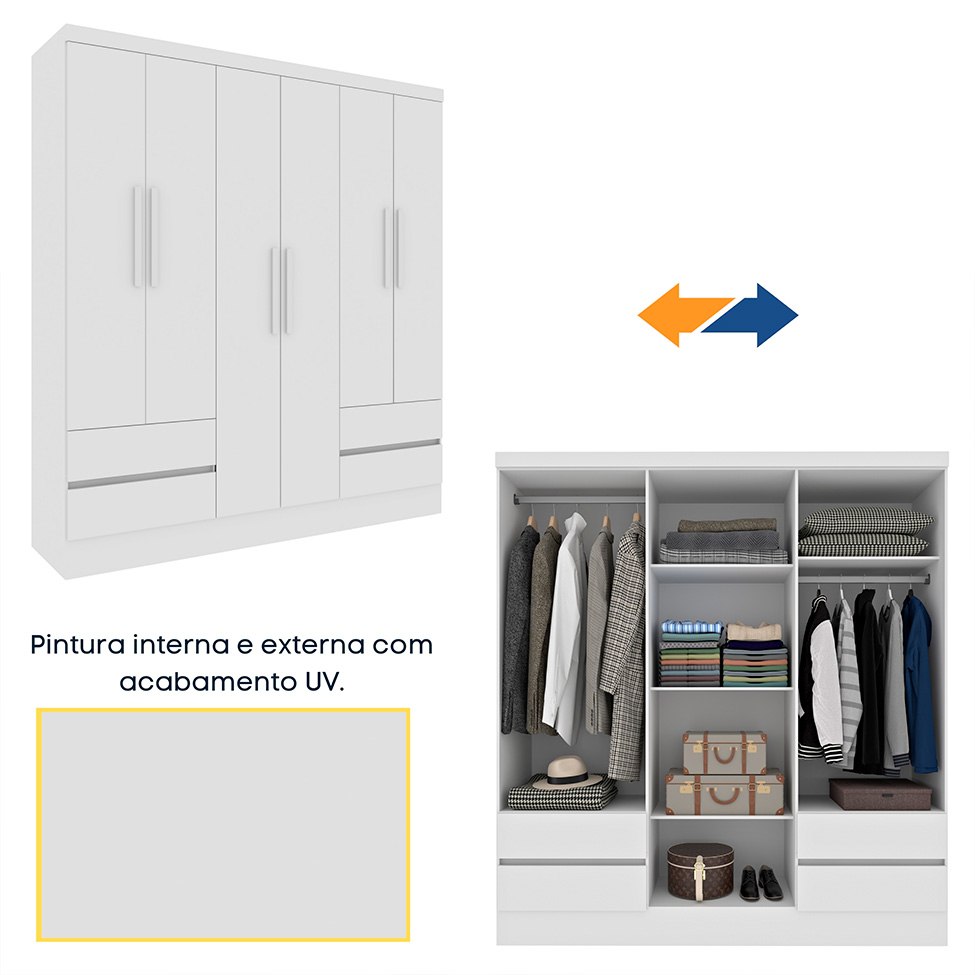 Guarda-Roupa Casal Oregon 6 Portas 4 Gavetas Neve