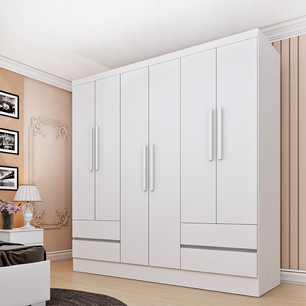 Guarda-Roupa Casal Oregon 6 Portas 4 Gavetas Neve