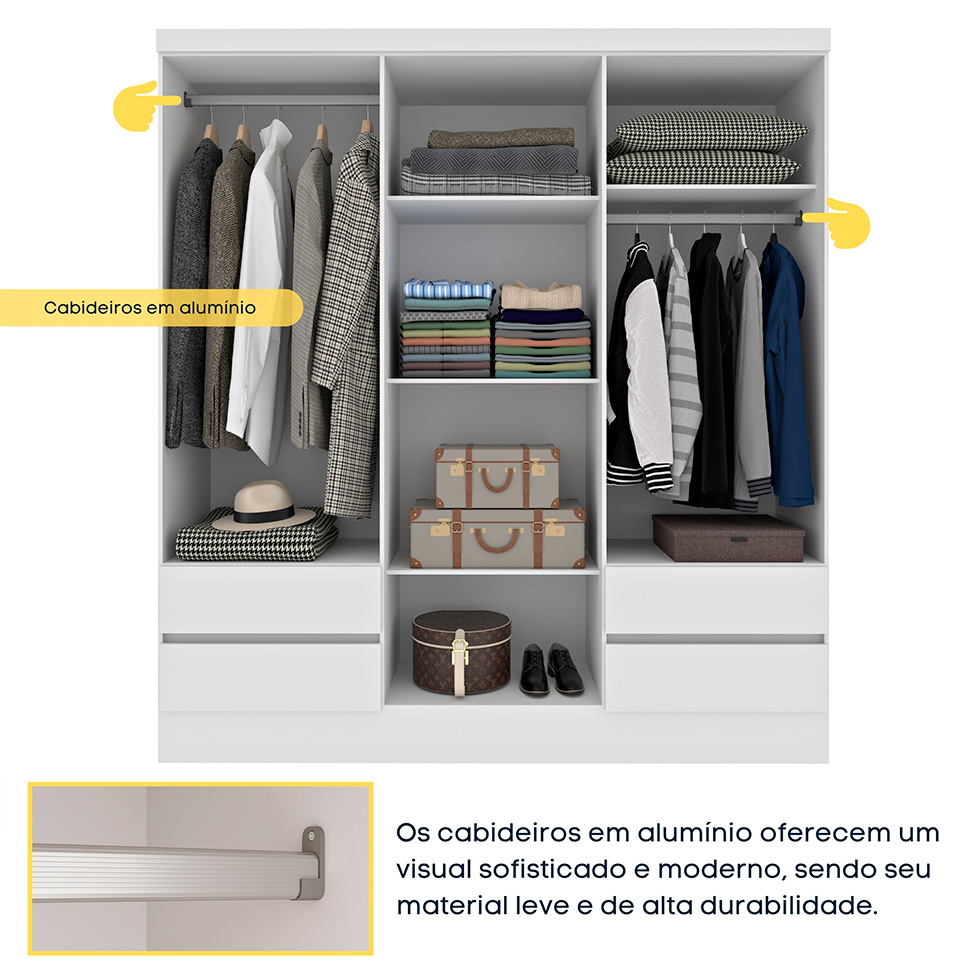 Guarda-Roupa Casal Oregon 6 Portas 4 Gavetas Neve