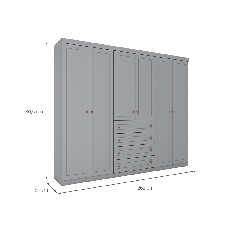 Guarda-Roupa Casal Orion 6 Portas 4 Gavetas Cinza