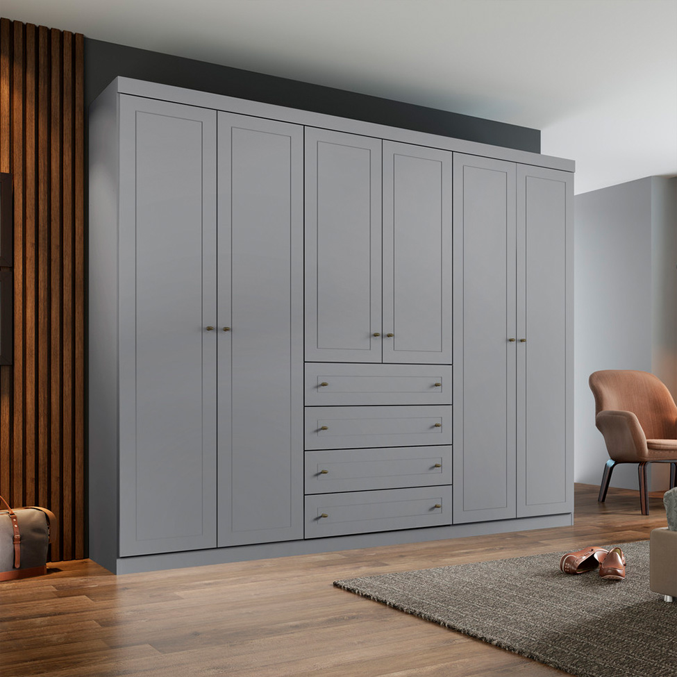Guarda-Roupa Casal Orion 6 Portas 4 Gavetas Cinza
