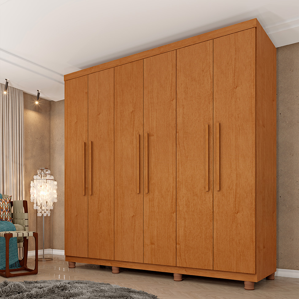 Guarda-Roupa Casal Paradiso com Pés 6 Portas 4 Gavetas Cinamomo 219 cm