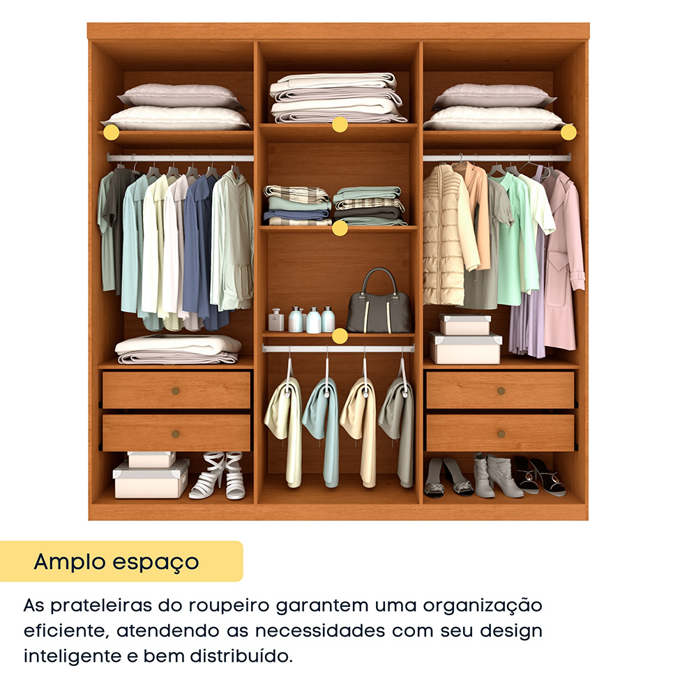 Guarda-Roupa Casal Paradiso com Pés 6 Portas 4 Gavetas Cinamomo 219 cm