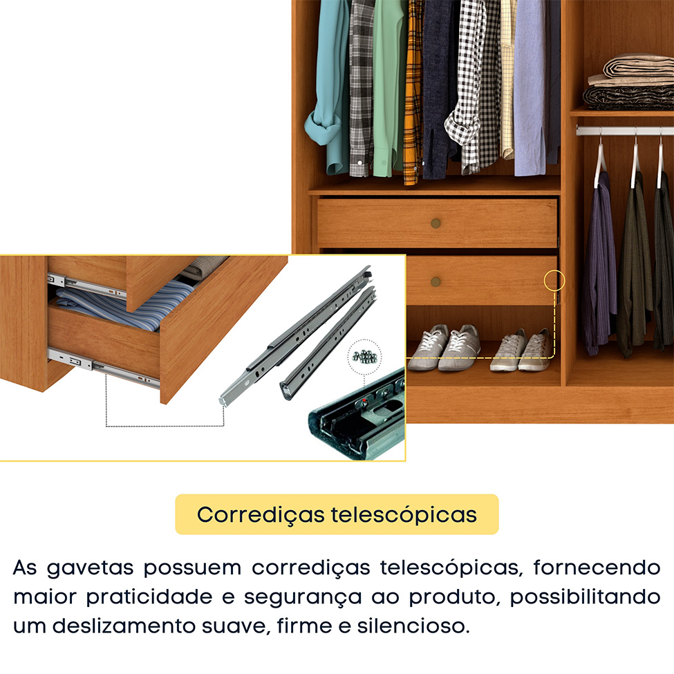 Guarda-Roupa Casal Paradiso com Pés 6 Portas 4 Gavetas Cinamomo 270 cm