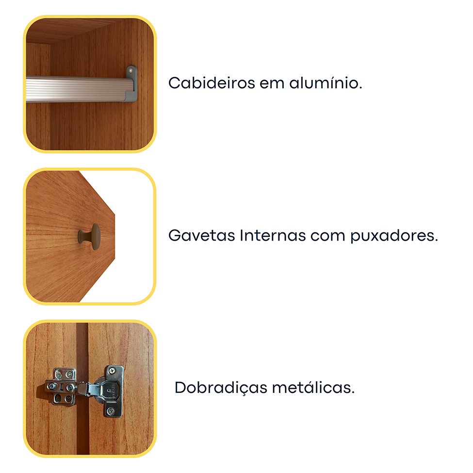 Guarda-Roupa Casal Paradiso com Pés 6 Portas 4 Gavetas Cinamomo 270 cm