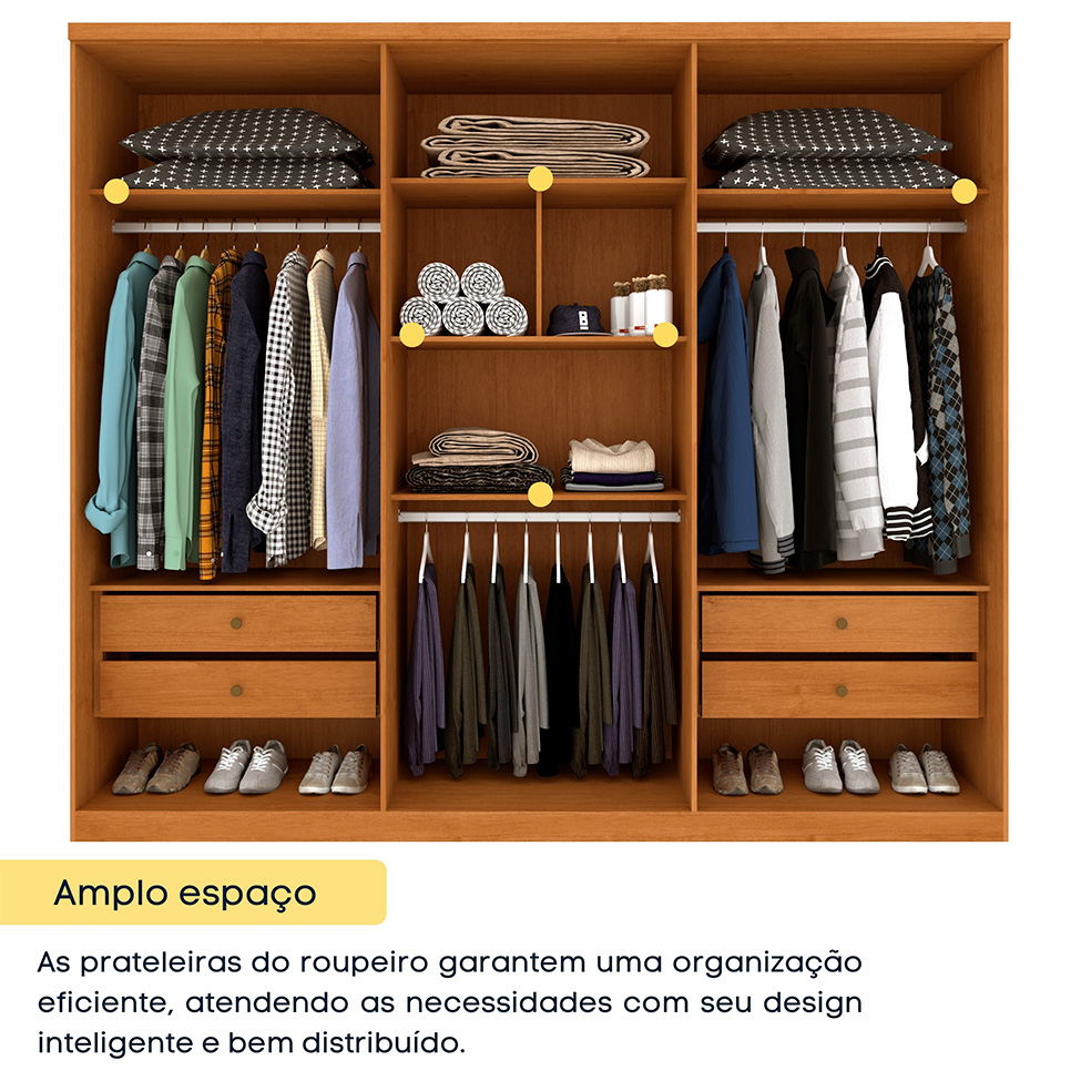 Guarda-Roupa Casal Paradiso com Pés 6 Portas 4 Gavetas Cinamomo 270 cm
