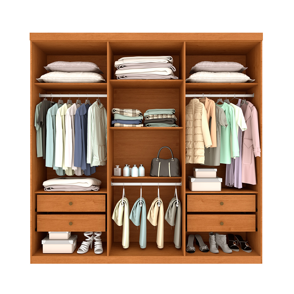 Guarda-Roupa Casal Paradiso com Pés 6 Portas 4 Gavetas Cinamomo e Off White 219 cm