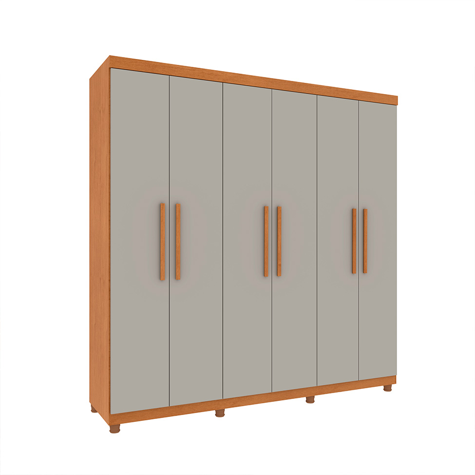 Guarda-Roupa Casal Paradiso com Pés 6 Portas 4 Gavetas Cinamomo e Off White 219 cm
