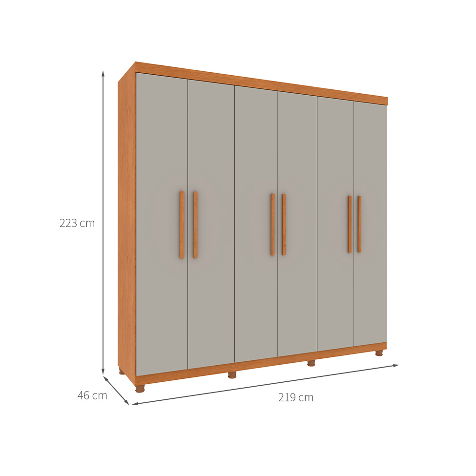Guarda-Roupa Casal Paradiso com Pés 6 Portas 4 Gavetas Cinamomo e Off White 219 cm