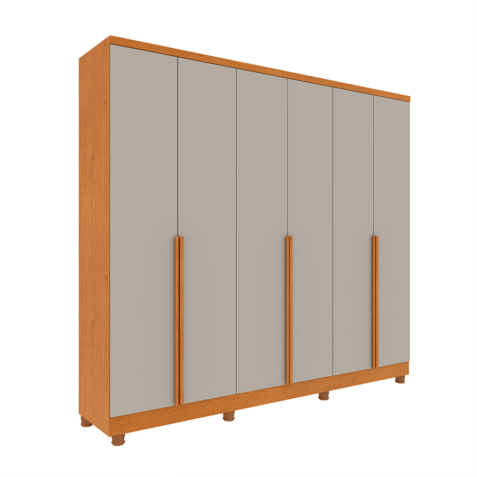 Guarda-Roupa Casal Paradiso com Pés 6 Portas 4 Gavetas Cinamomo e Off White 270 cm
