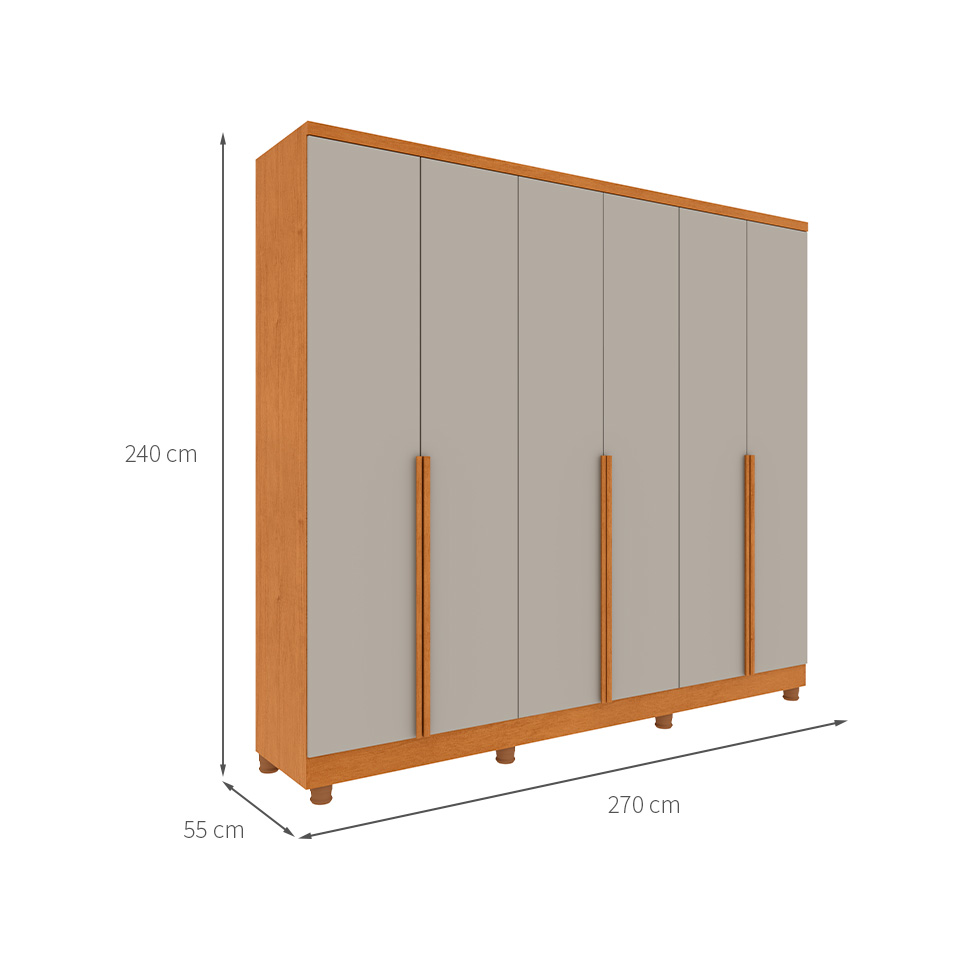 Guarda-Roupa Casal Paradiso com Pés 6 Portas 4 Gavetas Cinamomo e Off White 270 cm