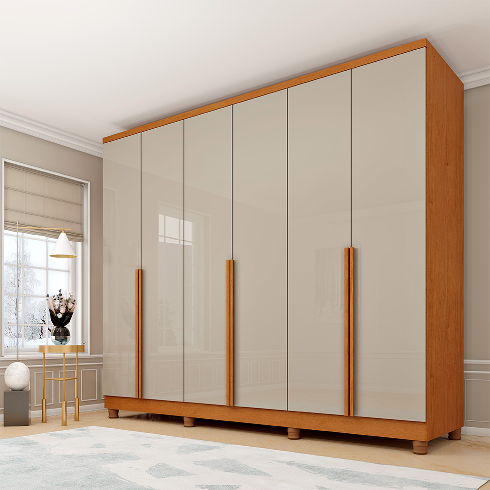 Guarda-Roupa Casal Paradiso com Pés 6 Portas 4 Gavetas Cinamomo e Off White 270 cm