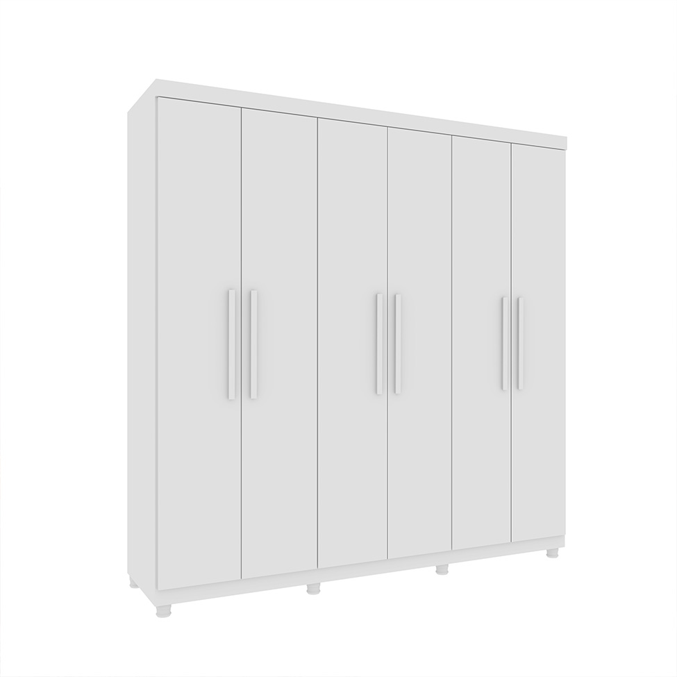 Guarda-Roupa Casal Paradiso com Pés 6 Portas 4 Gavetas Neve 219 cm
