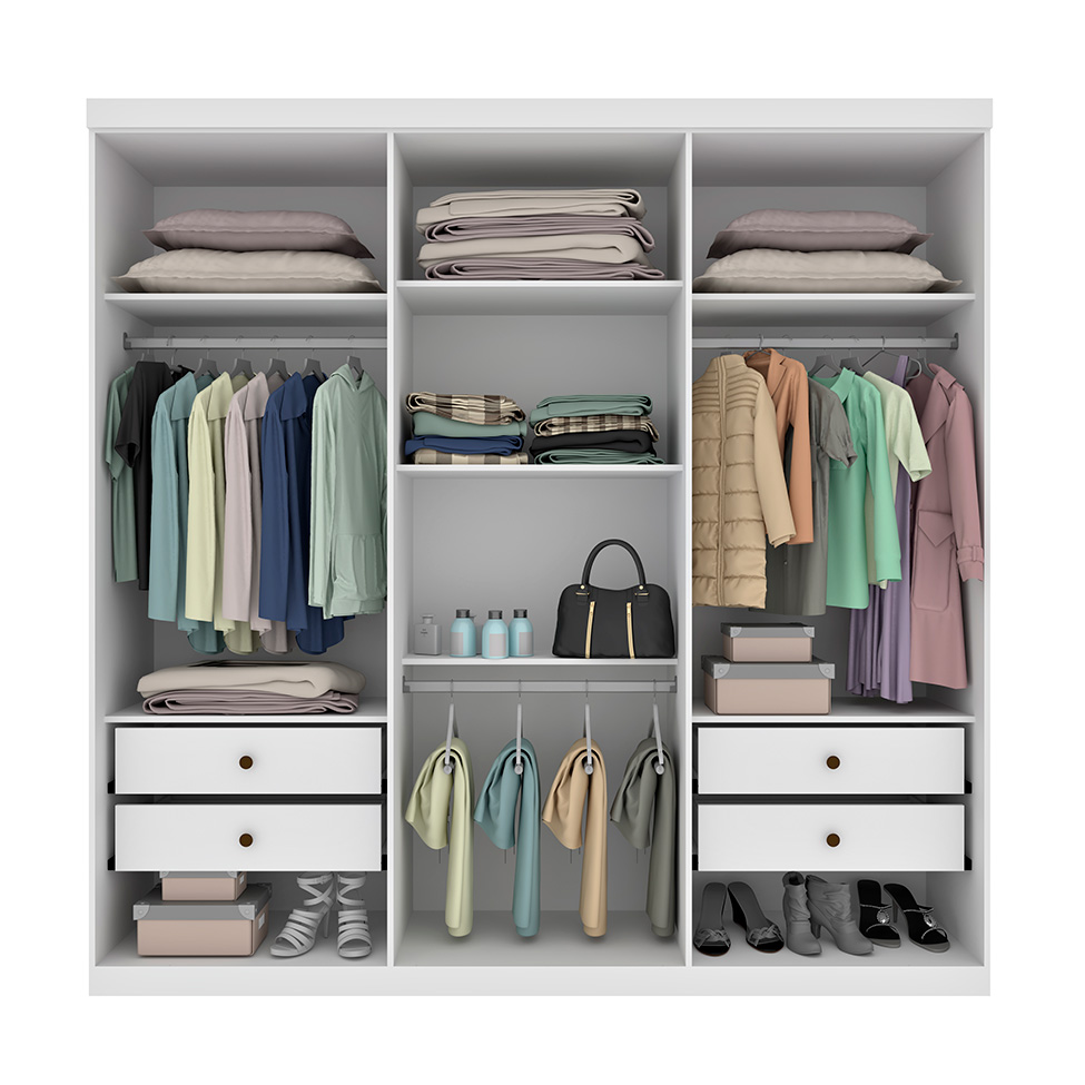 Guarda-Roupa Casal Paradiso com Pés 6 Portas 4 Gavetas Neve 219 cm