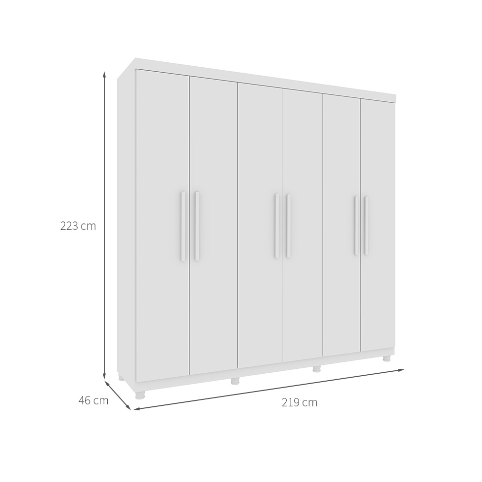 Guarda-Roupa Casal Paradiso com Pés 6 Portas 4 Gavetas Neve 219 cm