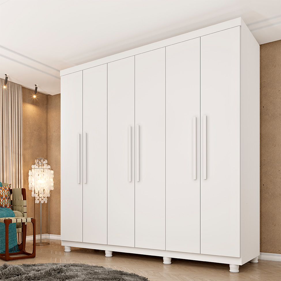Guarda-Roupa Casal Paradiso com Pés 6 Portas 4 Gavetas Neve 219 cm