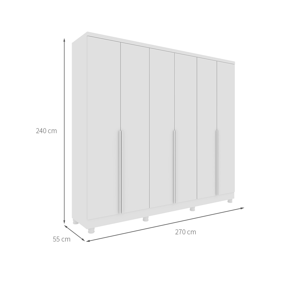 Guarda-Roupa Casal Paradiso com Pés 6 Portas 4 Gavetas Neve 270 cm