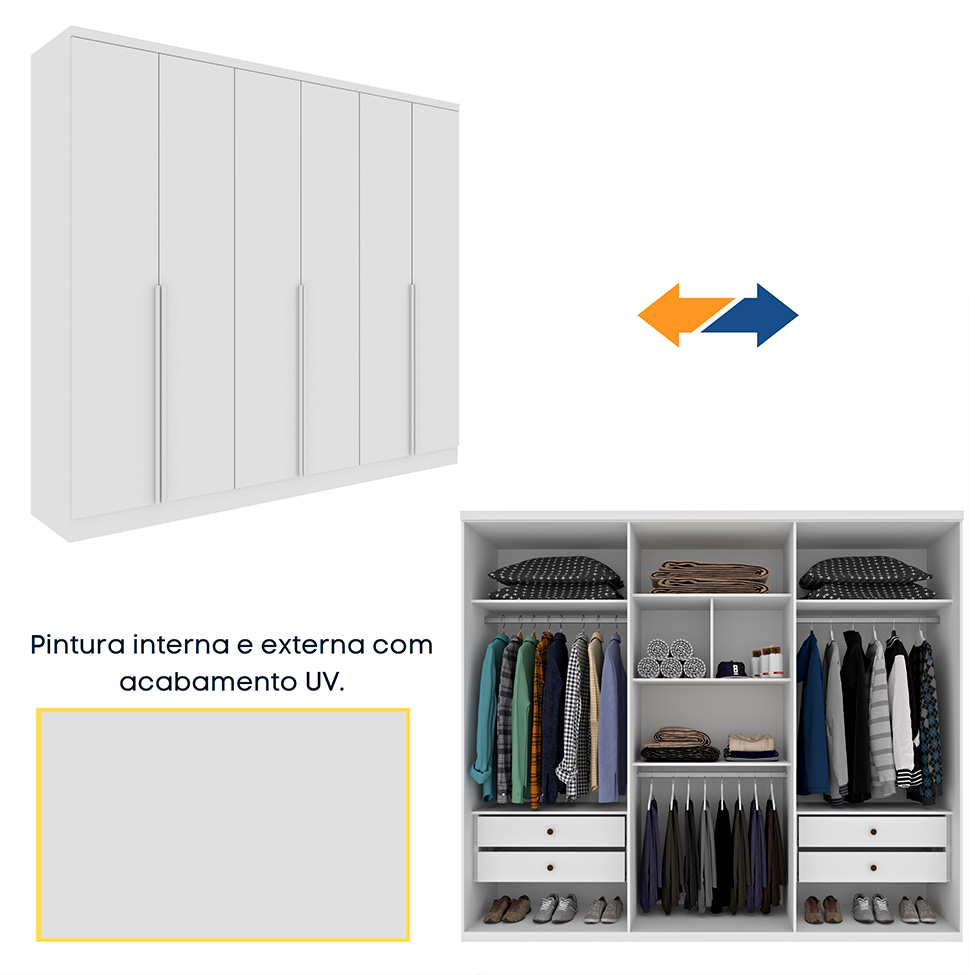 Guarda-Roupa Casal Paradiso com Pés 6 Portas 4 Gavetas Neve 270 cm