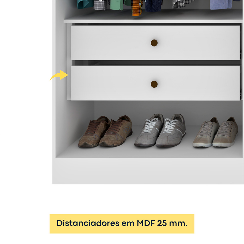 Guarda-Roupa Casal Paradiso com Pés 6 Portas 4 Gavetas Neve 270 cm