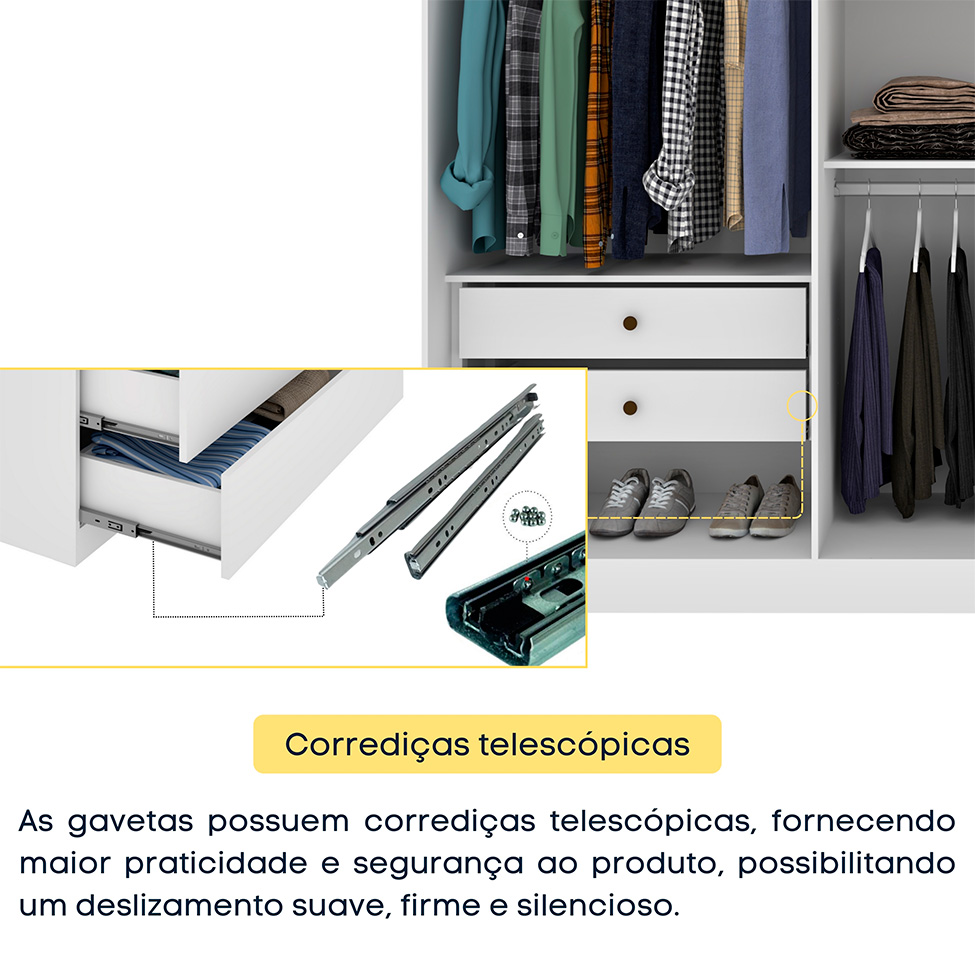 Guarda-Roupa Casal Paradiso com Pés 6 Portas 4 Gavetas Neve 270 cm
