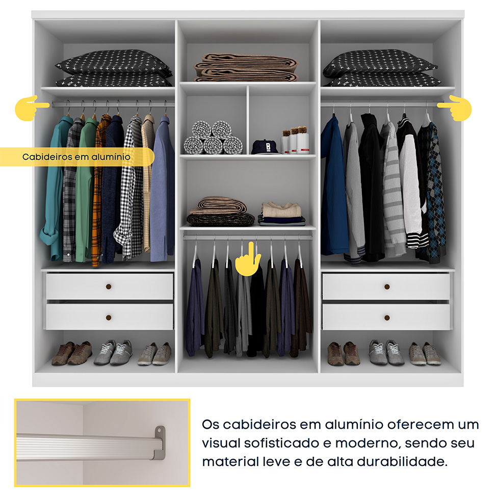 Guarda-Roupa Casal Paradiso com Pés 6 Portas 4 Gavetas Neve 270 cm