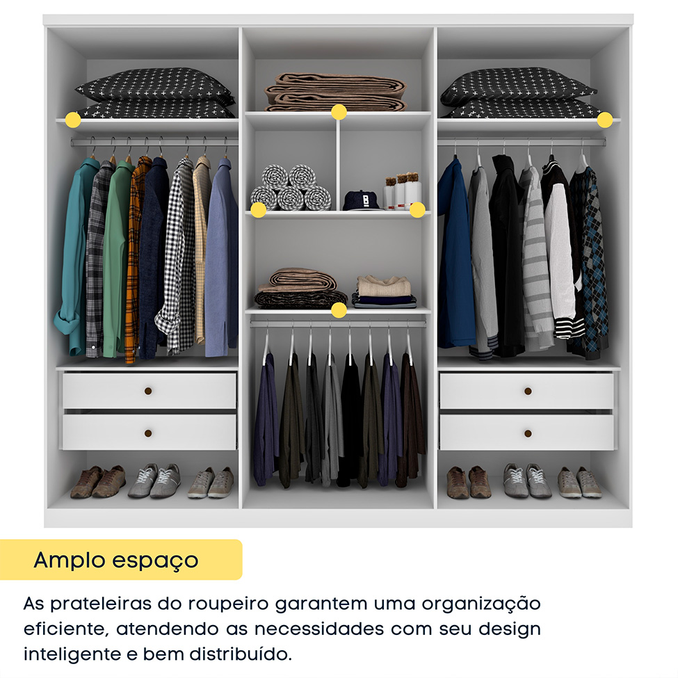 Guarda-Roupa Casal Paradiso com Pés 6 Portas 4 Gavetas Neve 270 cm