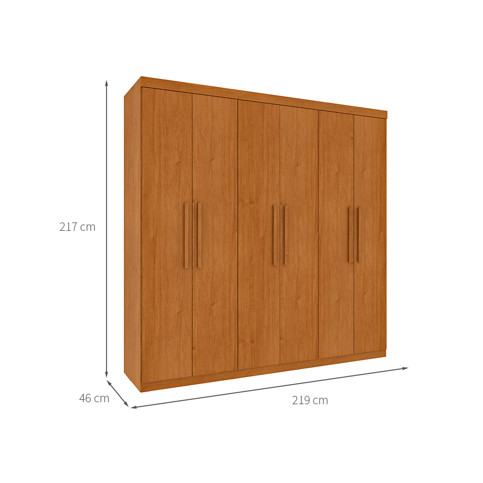 Guarda-Roupa Casal Paradiso sem Pés 6 Portas 4 Gavetas Cinamomo 219 cm