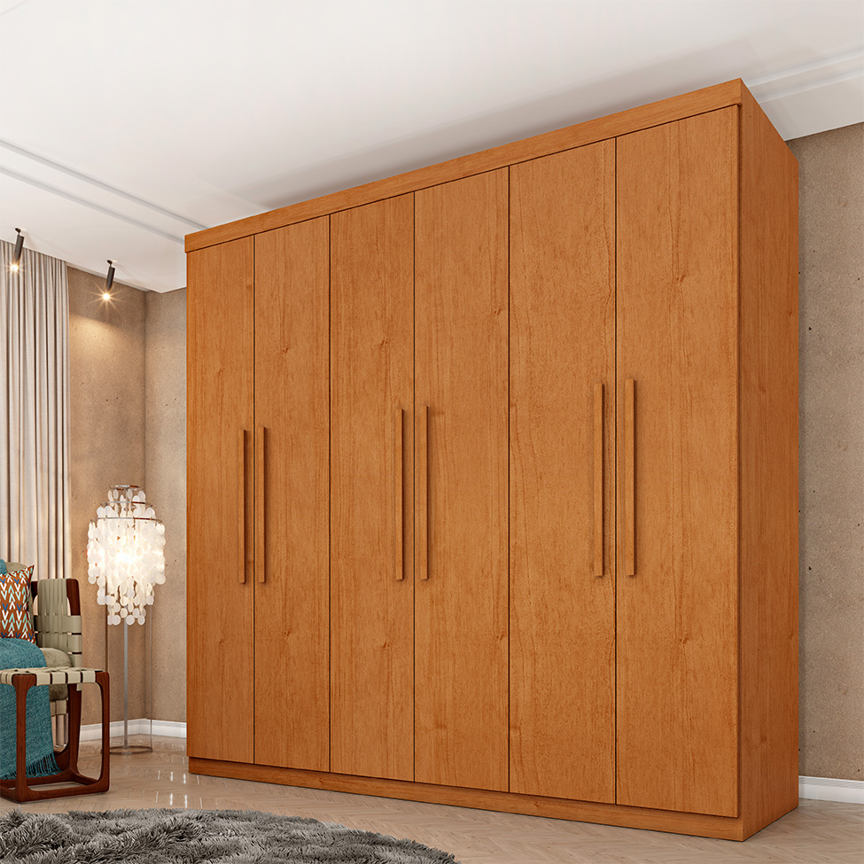 Guarda-Roupa Casal Paradiso sem Pés 6 Portas 4 Gavetas Cinamomo 219 cm
