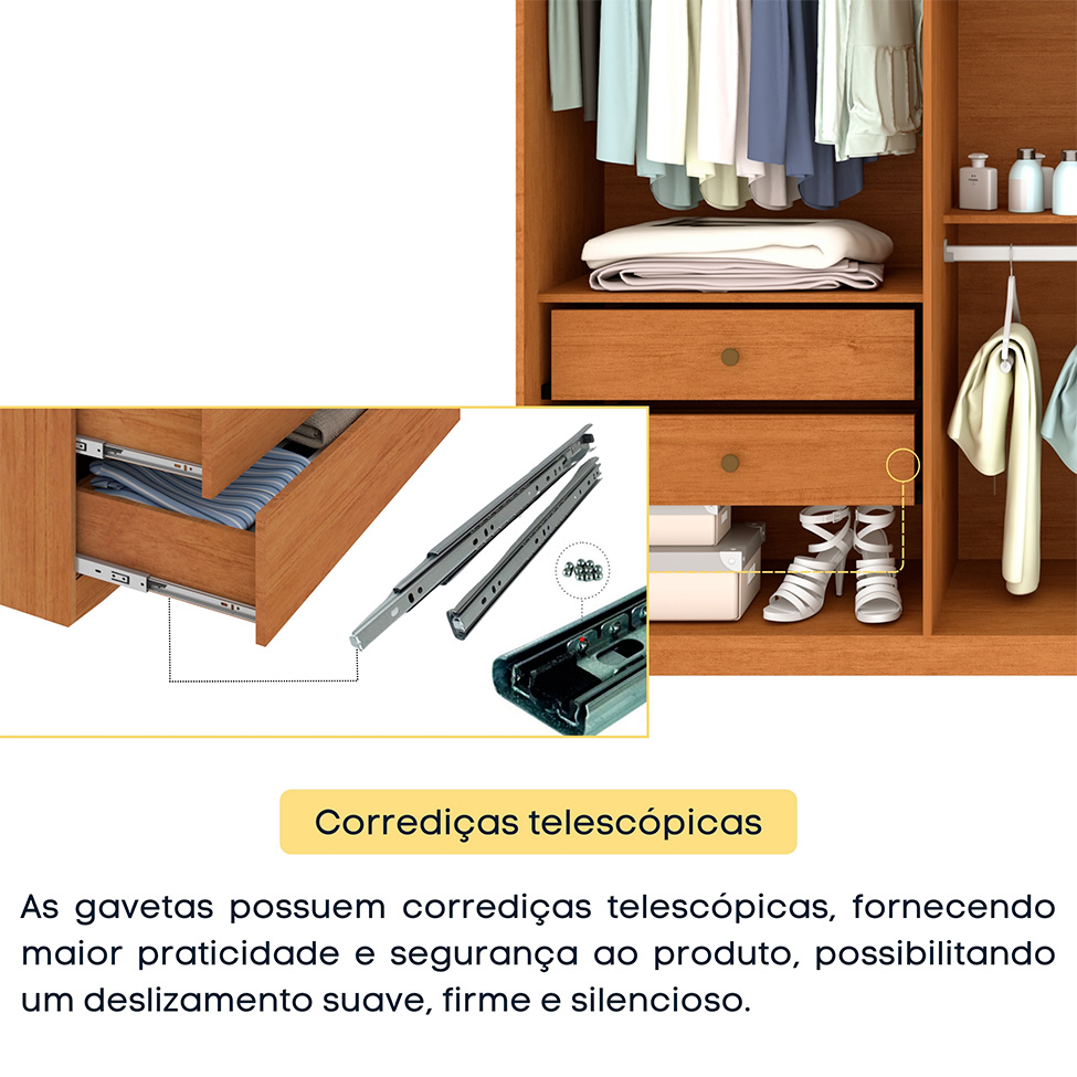 Guarda-Roupa Casal Paradiso sem Pés 6 Portas 4 Gavetas Cinamomo 219 cm