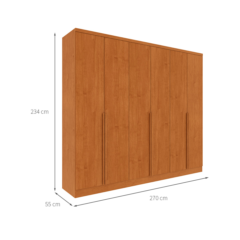 Guarda-Roupa Casal Paradiso sem Pés 6 Portas 4 Gavetas Cinamomo 270 cm