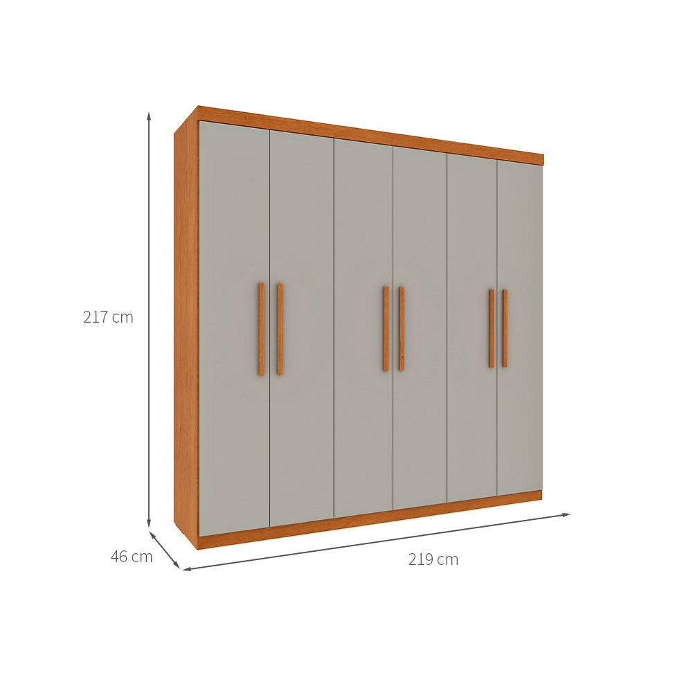 Guarda-Roupa Casal Paradiso sem Pés 6 Portas 4 Gavetas Cinamomo e Off White 219 cm